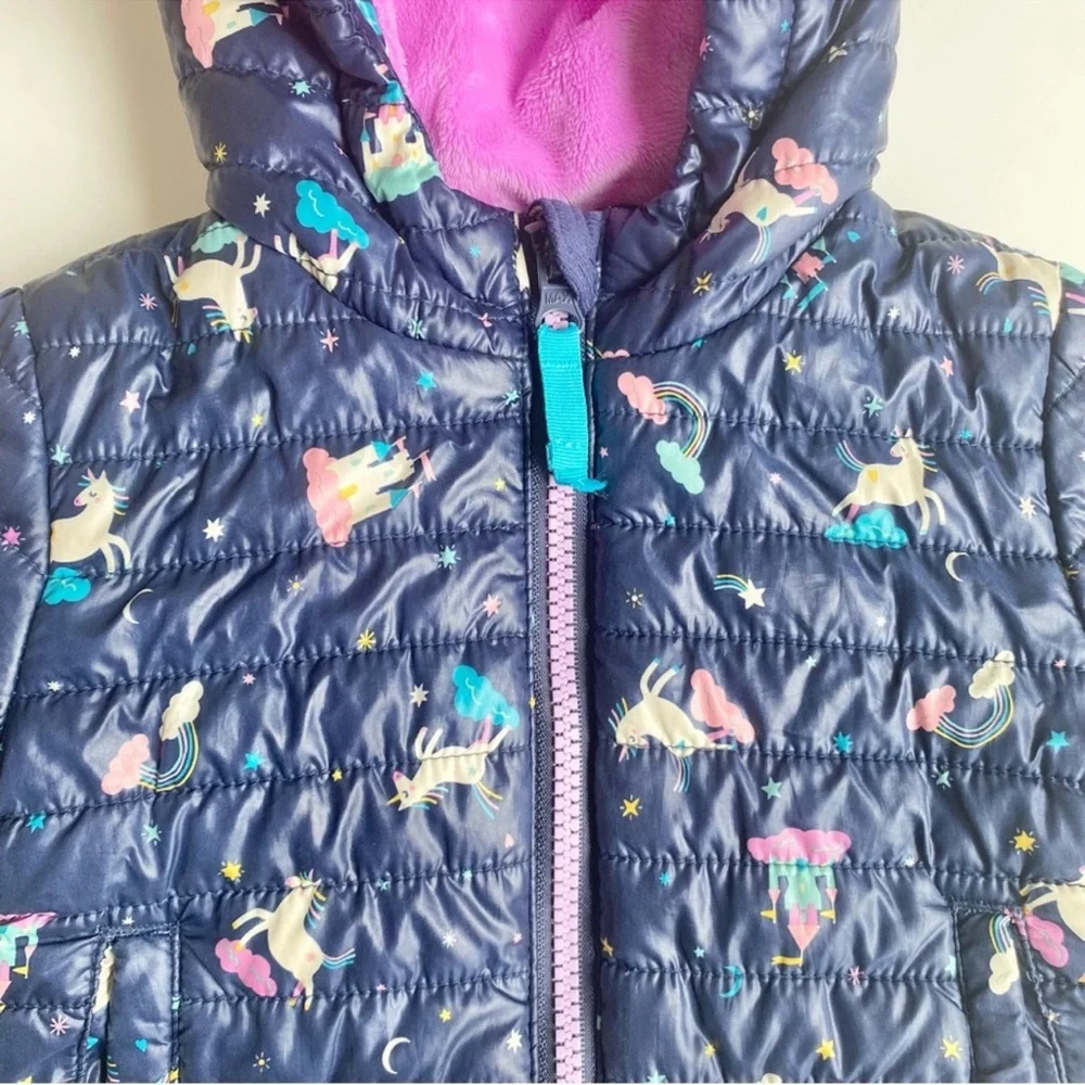 Cat & Jack Blue Unicorn Infant/Baby Girl's Midweight Puffer Hooded Jacket